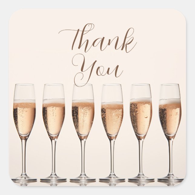 Champagne Glasses "Thank You" Square Favour Sticke Square Sticker (Front)