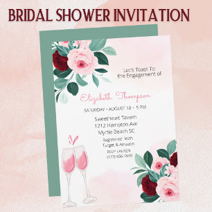 Champagne Glasses Toast  Floral Bridal Shower   In Invitation