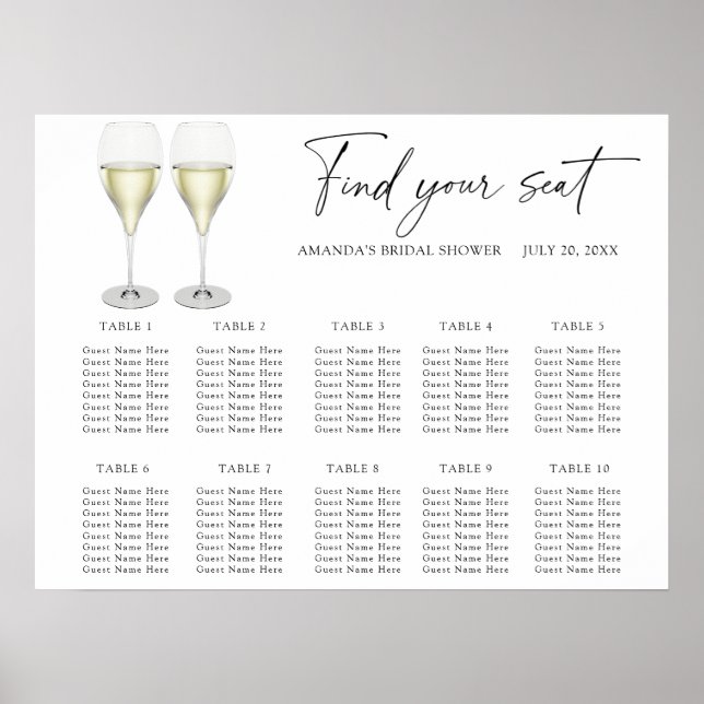 Champagne Glasses Wedding seating chart (Front)