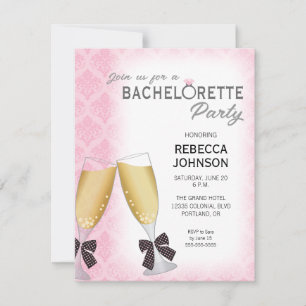 Champagne Glasses with Bows Bachelorette Party Invitation