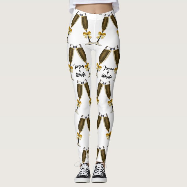 Champagne glasses with Golden Bows Leggings (Front)