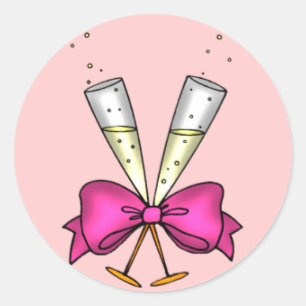 Champagne Glasses with Pink Bow Stickers