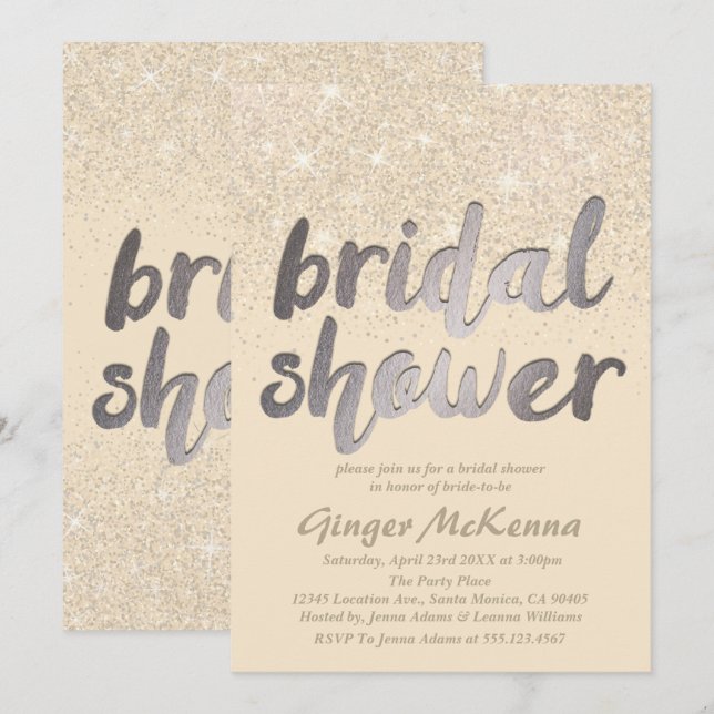 Champagne Glitter Bridal Shower Invitations (Front/Back)