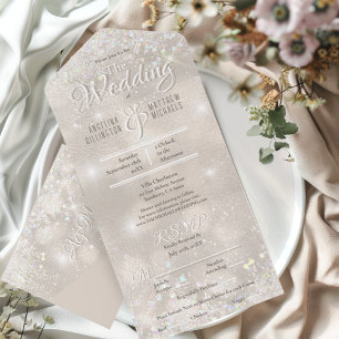 Champagne Glitter Confetti Elegant Wedding All In One Invitation