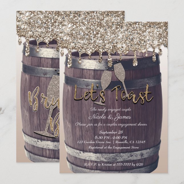 Champagne Glitter Drip Barrel Engagement Brunch Invitation (Front/Back)