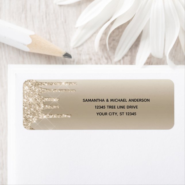Champagne Glitter Drip Glam Trendy Return Address (Insitu)