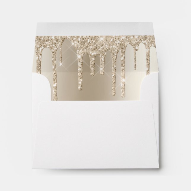 Champagne Glitter Drip Glam Wedding RSVP Card Envelope (Back (Bottom))