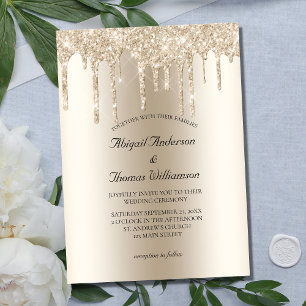 Champagne Glitter Drip Trendy Elegant Wedding Invi Invitation