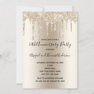 Champagne Glitter Drips Wedding Anniversary Formal Invitation