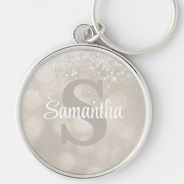 Champagne Glitter Glam Monogram Keychain (Front)