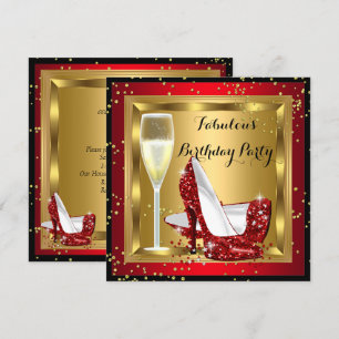 Champagne Glitter High Heels Red Birthday Party Invitation