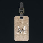 Champagne Glitter Monogram Sparkly Luggage Tag<br><div class="desc">Modern,  girly,  stylish and elegant monogram luggage tag.  The design features initial and first name in an elegant handwritten script on a champagne sparkly faux glitter background and your contact details on the back.</div>