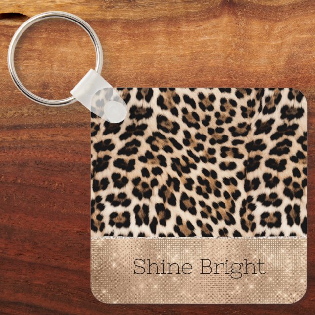Champagne Glitz Cream Leopard Keychain (Front)
