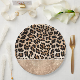 Champagne Glitz Cream Leopard Paper Plate
