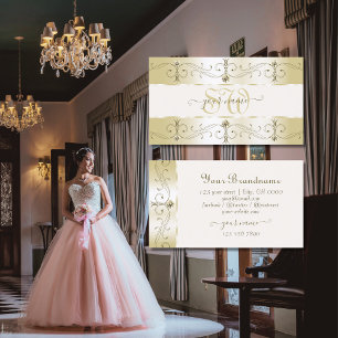 Champagne Gold and Cream Ornate Borders Monogram Business Card