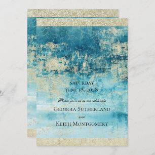 Champagne Gold And Turquoise Modern Art Wedding Invitation