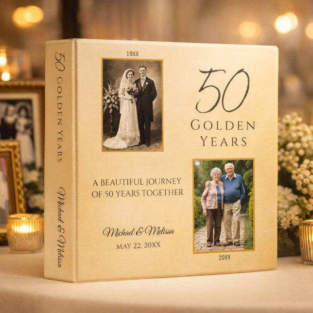 Champagne Gold Anniversary Memory Keepsake Binder (Romantic candlelight display for anniversary memory book)