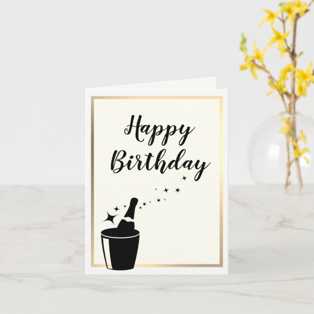 Champagne & Gold Birthday Card (Yellow Flower)