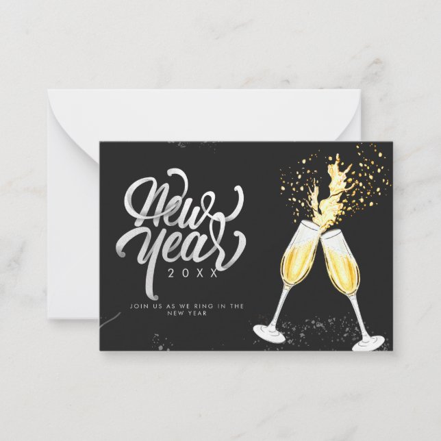 Champagne Gold Black Wine Glass Confetti Modern Card (Front)