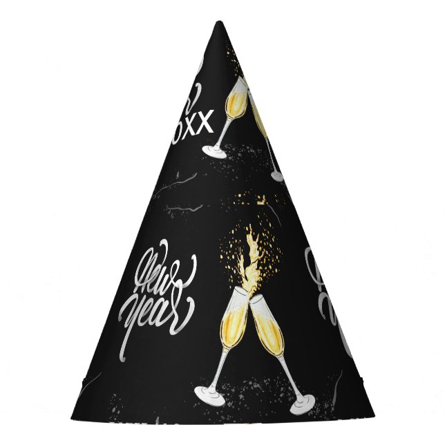 Champagne Gold Black Wine Glass Confetti Modern Pa Party Hat (Front)