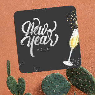 Champagne Gold Black Wine Glass Confetti Modern Square Sticker
