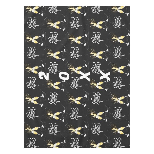 Champagne Gold Black Wine Glass Confetti Modern Ta Tablecloth (Front)