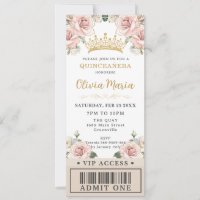 Champagne Gold Blush Floral Quinceañera VIP Ticket