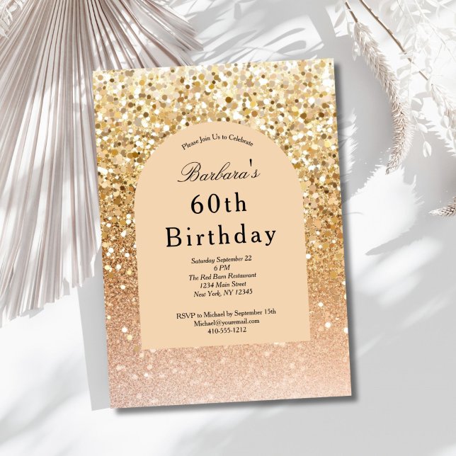 Champagne Gold Blush Pink Glitter 60th Birthday Invitation (Champagne Gold Blush pink Glitter 60th ( or any year ) Birthday invitation. Printed or digital )