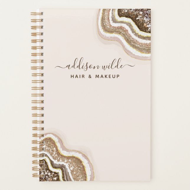 Champagne Gold Brown Glitter Agate Geode Planner (Front)