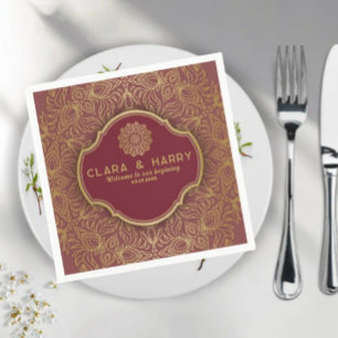 Champagne gold calligraphy romantic weeding napkin