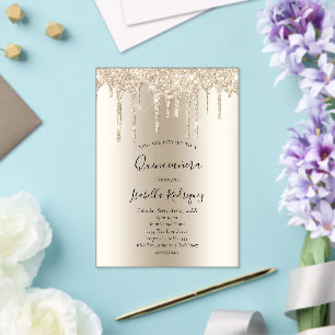 Champagne Gold Dripping Glitter Quinceanera Acrylic Invitations