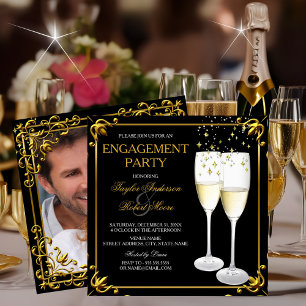 Champagne Gold Engagement Party Photo Invitation