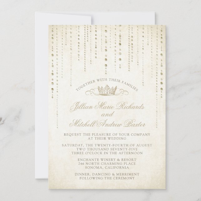 Champagne Gold Fairytale Crown Wedding Invitation (Front)