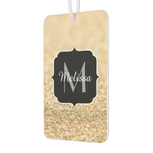 Champagne gold faux glitter sparkles Monogram Car Air Freshener
