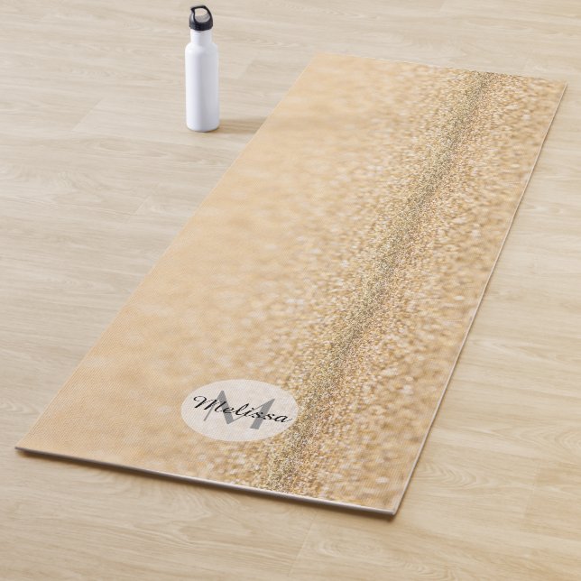 Champagne gold faux glitter sparkles Monogram Yoga Mat (In Situ)