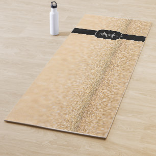 Champagne gold faux glitter sparkles Monogram Yoga Mat