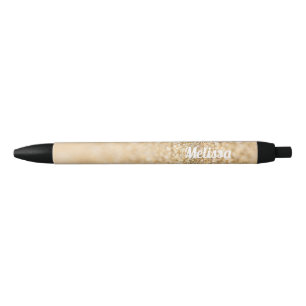 Champagne gold faux glitter sparkles Personalize Black Ink Pen