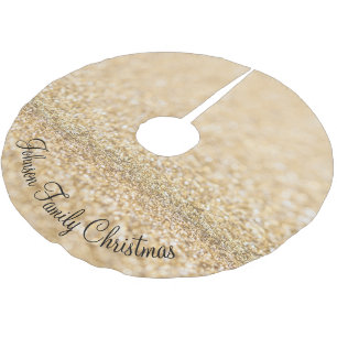 Champagne gold faux glitter sparkles Personalize Brushed Polyester Tree Skirt