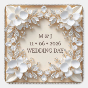 Champagne Gold Floral Wedding Botanical Details Square Sticker