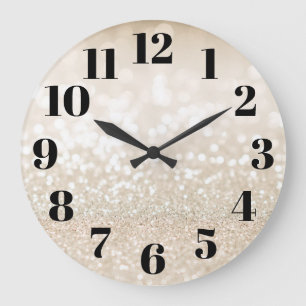 Champagne Gold Glam Bokeh Glitter Large Clock