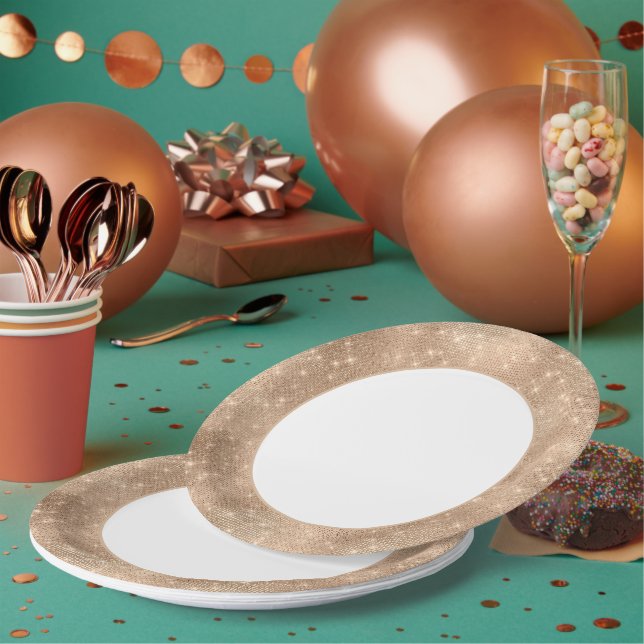 Champagne Gold Glam Sparkle Glitz  Paper Plate (Multi)