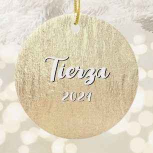 Champagne Gold Glam Texture Personalized Ceramic Ornament