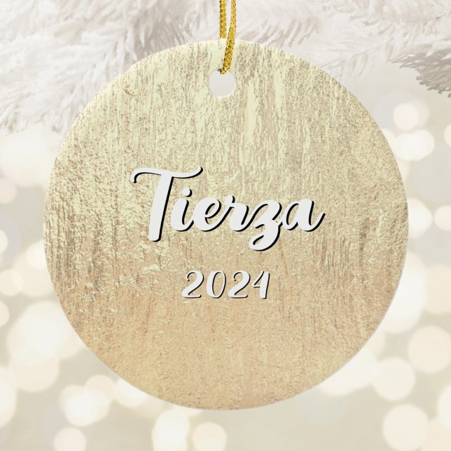 Champagne Gold Glam Texture Personalized Ceramic Ornament (Champagne Gold Glam Texture Personalized Ceramic Ornament)