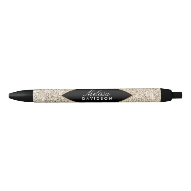 Champagne Gold Glitter and Glamour Black Ink Pen (Front)