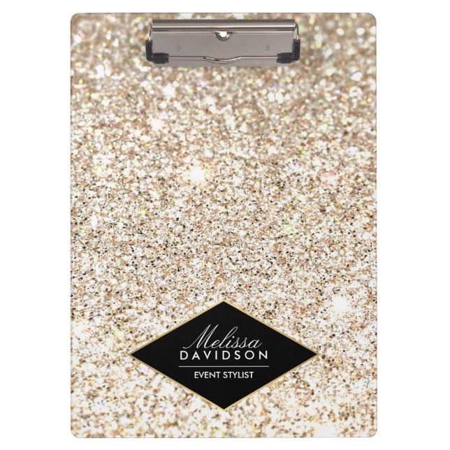 Champagne Gold Glitter and Glamour Personalized Clipboard (Front)