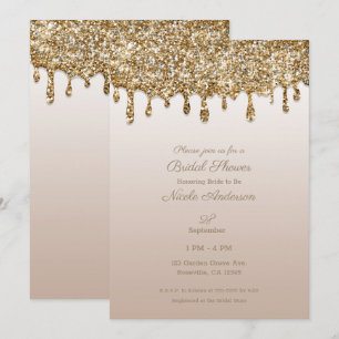 Champagne Gold Glitter Drip Glam Bridal Shower Invitation