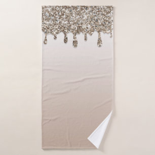 Champagne Gold Glitter Drip Luxury Glam Bath Towel Set