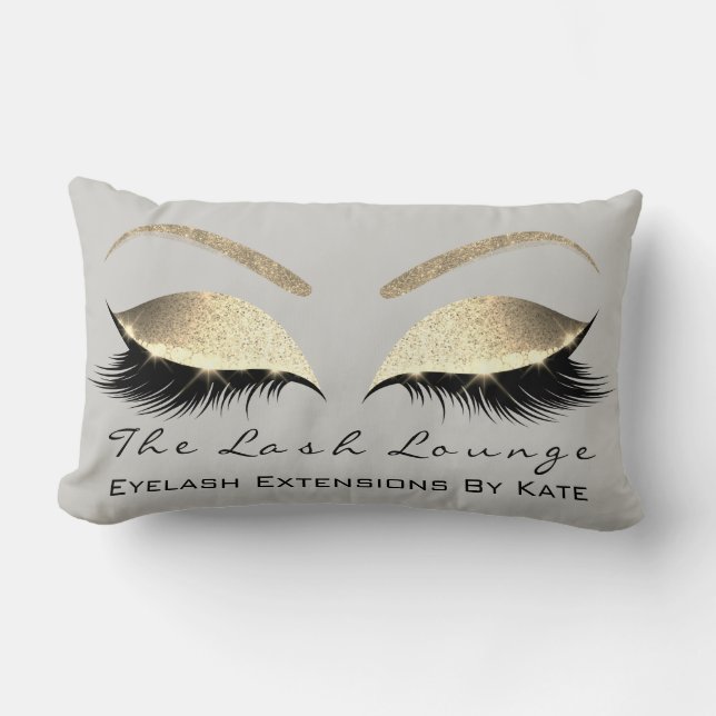 Champagne Gold Glitter Grey Makeup Lashes Beauty Lumbar Pillow (Front)