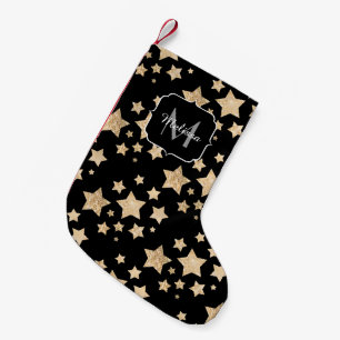 Champagne gold glitter sparkle Stars Monogram Small Christmas Stocking