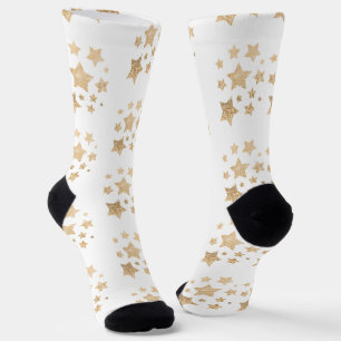 Champagne gold glitter sparkle Stars pattern white Socks